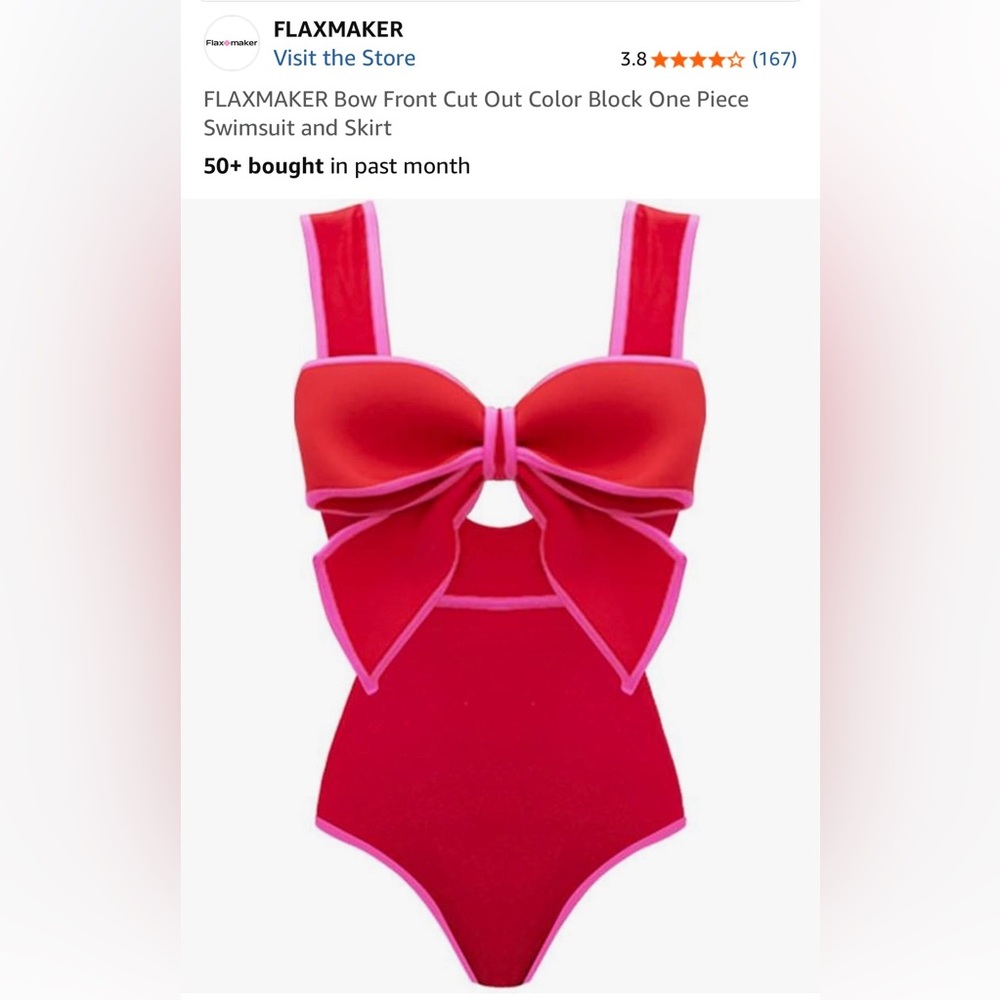 FLAXMAKER Pink & Red Bow Front One-Piece Swimsuit